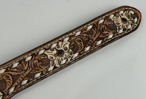 Nocona Brown Floral Tooled Leather Belt Sz 40 Cowhide Torel Buckle Western Lace - Picture 4 of 8