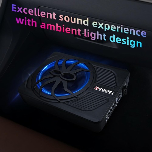 YaeCCC 10" 800W Slim Under Seat Car Active Subwoofer Audio Sub Amp Blue LED Lamp - Picture 4 of 10