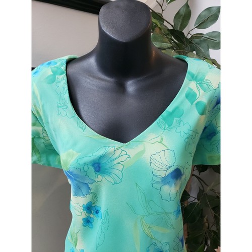 Miss Dorby Long Maxi Dress Womens Size 14 Green Floral Lined Short Sleeve V Neck - Picture 8 of 12