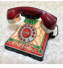 ***Vintage**** Coca-Cola Stained Glass Corded Rotary/Push Button Desk Phone