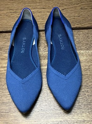 Rothy s The Point Womens Size 8.5 Cobalt-like Blue Knit Pointed Toe Ballet Flats