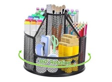 Pencil Holder, Rotating Desk Organizer, Metal Pen Organizer Mesh Pen Black