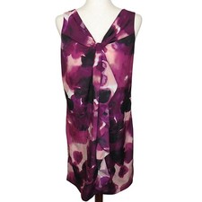 Ann Taylor Loft Purple Multi Floral Watercolor Draped Front Dress Size 6