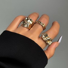 Design Sense Metal Cross-fold Lava Ring Set Hip-hop Ins Water Drop Glazed