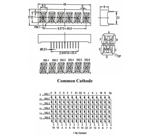 0.4" 6 Digit 14 Segment White LED Display - Common Cathode - Imagen 5 de 5