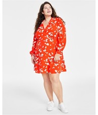 ON 34TH Womens Floral Mini Dress, Multicoloured, Plus Size, 20W
