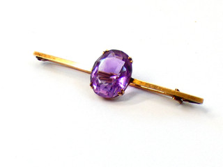 Vintage 9ct Yellow Gold Large Amethyst Bar Brooch 3.25gms (Mar)