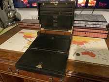 Large 3 section Writing slope dated 1882 leather interior working lock  key -92-