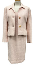 Vintage Hobbs Marilyn Anselm 10 Pale Pink Tweed Dress Jacket Suit