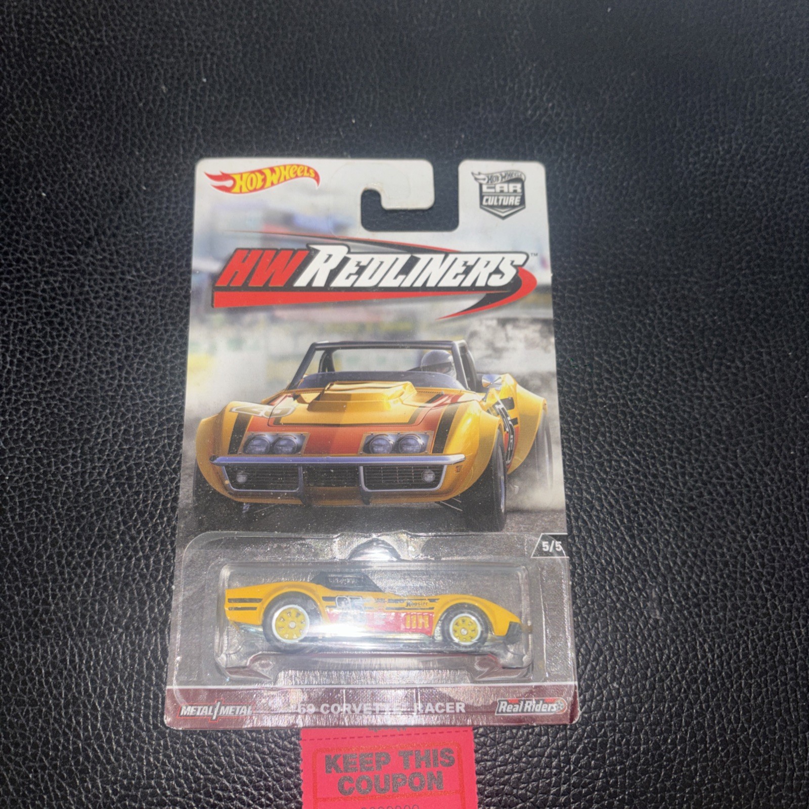 HOT WHEELS 1/64 DIECAST HW REDLINERS 69 CORVETTE RACER YELLOW REAL RIDERS ©2016
