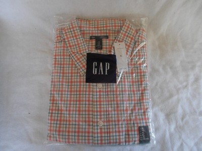 NIP GAP White Orange Plaid Long Sleeve Mens Shirt Size XL Pocket Button Down