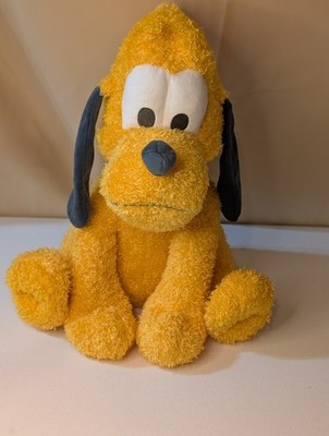 DISNEY Pluto 16'' Plush Dog Stuffed Animal Yellow Black Ears Green Collar Toy