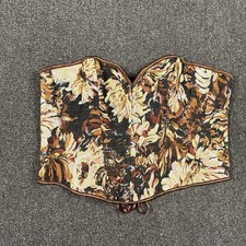 Vintage Corset Women's Floral Denim Tapestry Overbust Bustier Top Size 2XL XXL