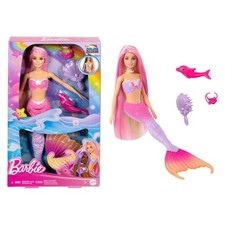 Mattel HRP97 Barbie Meerjungfrau Malibu Farbwechseleffekt, Delfin & Accessoires