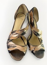 Brian Atwood Lunetta Metallic Leather  Suede Leaf Heals