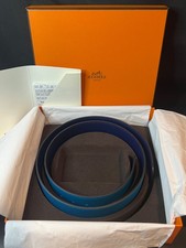 Hermes 42mm Reversible Belt Strap 95 cm Tadelakt/Epsom Bleu Izmir Authentic