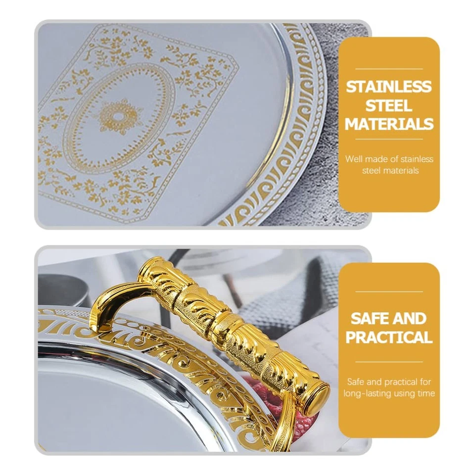 Plato Frutero Ovalado Acero Inoxidable, Bandeja Decorativa Vintage con Asas, Sui... Foto 2 de 4