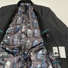  679 Ted Baker Debonair Check Suit 2-Button Jacket Fashion Fit Grey Size 46R