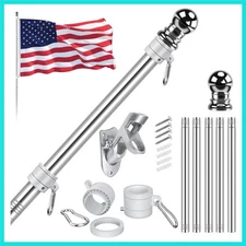 American Flag Pole Kit, Including 100% Polyester 3x5 ft  Flag, 5 Ft Aluminum ...