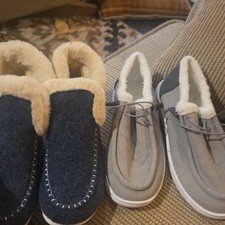 women's Lined Faux Fur Moccasin Slippers Gray/Blue Slip-On Rubber EU 40 2 pairs