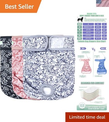 Elegant Lace Dog Diapers - 3 Pack for Small Female Pets, Washable and Stylish