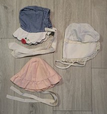 Lot of 3 Vintage Baby Toddler Bonnet Hat Cap Ruffle Lace Embroidered