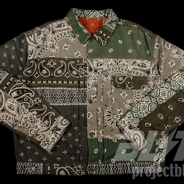 V12 リバーシブル REVERSIBLE BANDANA JKT Kapital Flannel Reversible Bandana 1st Jacket Khaki Size 5