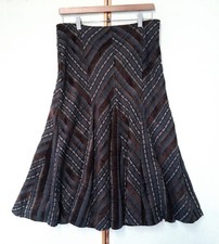 Marks and Spencer Y2K Skirt UK 12 Chocolate Fit Flare midi Panelled Zig Zag /G22