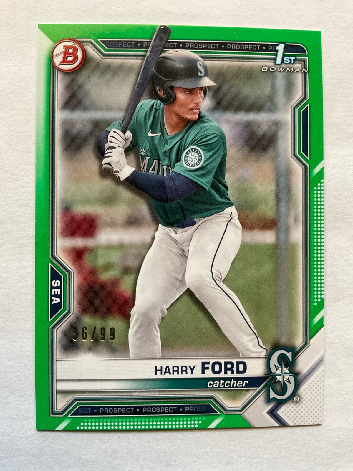 2021 Bowman Draft Green HARRY FORD 1st Bowman RC Seattle MARINERS #BD-1, /99