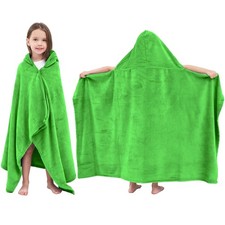 Kids Hooded Bath Towel Soft Plush Pool Beach Fleece Blanket 50x30 Inch Green