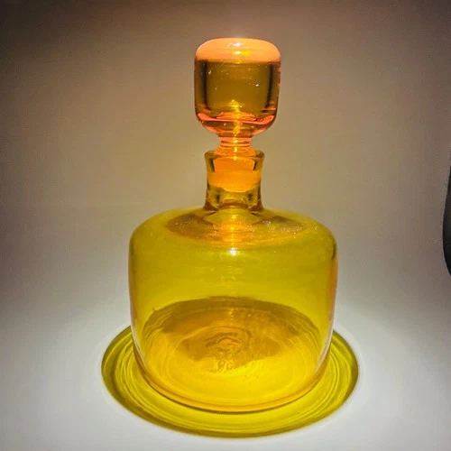 💠 Blenko Amber Glass Decanter With Stopper Acid Etched 1958–1961 MCM