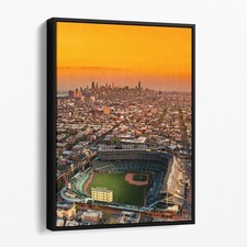 Wrigley Field & Chicago Skyline Vintage MLB Baseball Canvas Wall Art Print