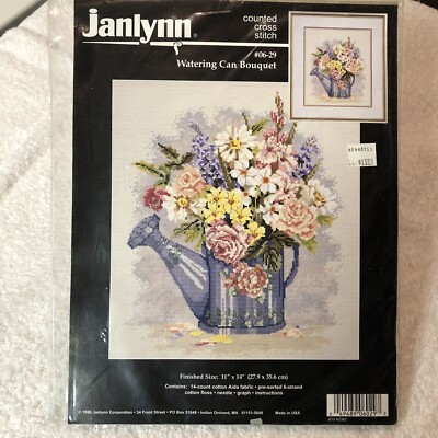 Janlynn Watering Can Bouquet Counted Cross Stitch Kit #06-29. NEW