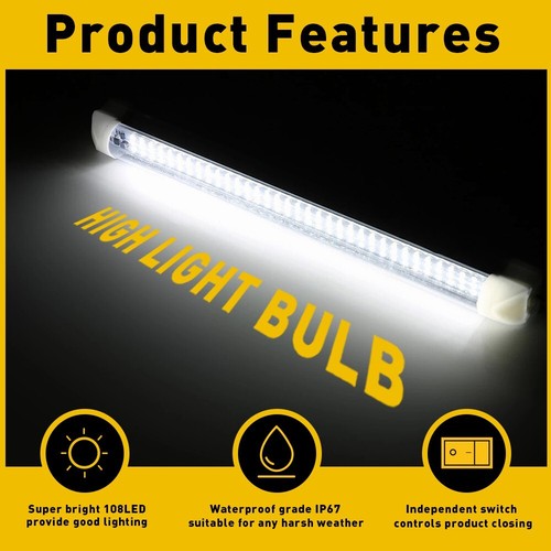2x LED White Cabin Interior Lamp Caravan Roof Dome Light 108LED Boat Campervan - Picture 3 of 11