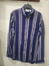 Vintage LL Bean Shirt Men Large Tall Blue Striped Northwoods Flannel Made in USA