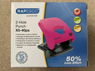 Rapesco 2 Locher X5-40ps, 50% weniger Aufwand, 40 Blatt, schwarz/pink, neu