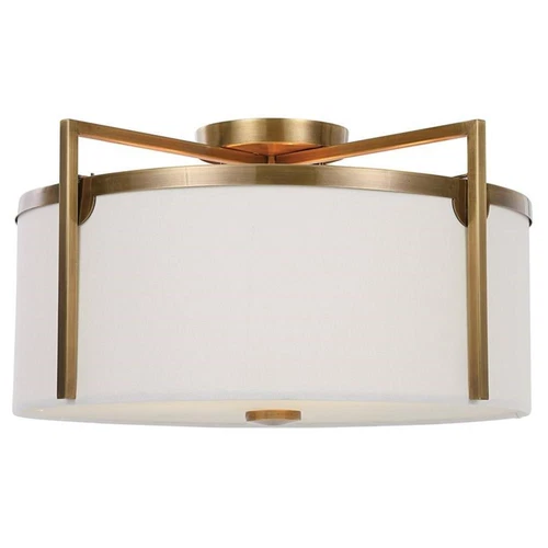 Uttermost Colfax 3-Light Steel Glass and Fabric Semi Flush in Antique Brass - Picture 3 of 7