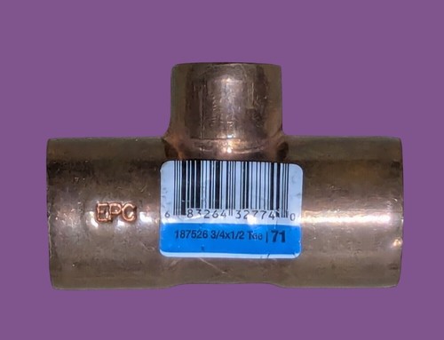 Tee Copper 3/4" X 1/2" 187526 Durable Plumbing Fitting For Pipe Connection