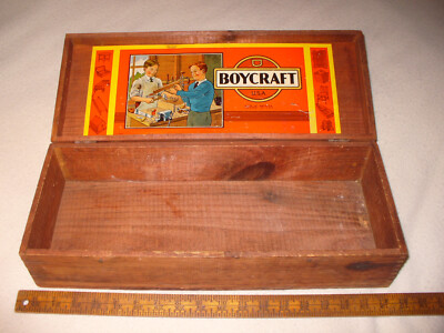 Vintage Boycraft Tools Wood Tool Box Chest Crate Only Original Label Dovetailed
