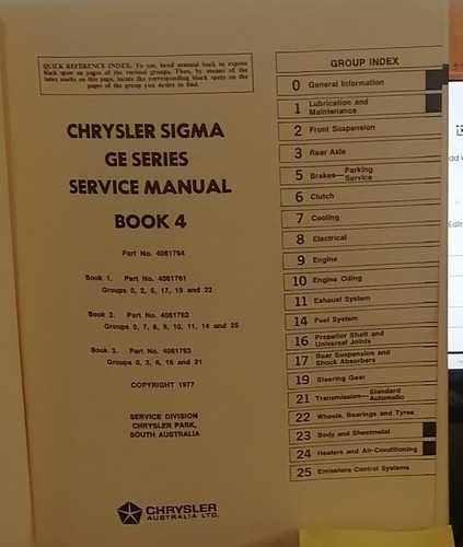 Chrysler/Mitsubishi Sigma Factory Workshop Manual 1977On (4 Volumes) - Picture 9 of 9