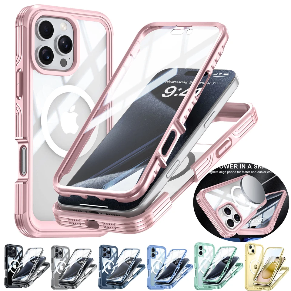 Fr iPhone 17 Pro Max Air 16E 15 16 Shockproof Full Body Magnetic Clear Back Case - Image 2 of 4