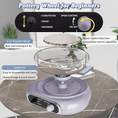 Detachable Mini Pottery Wheel Kit - Complete Set for Creative Beginners, Purple - Picture 6 of 10