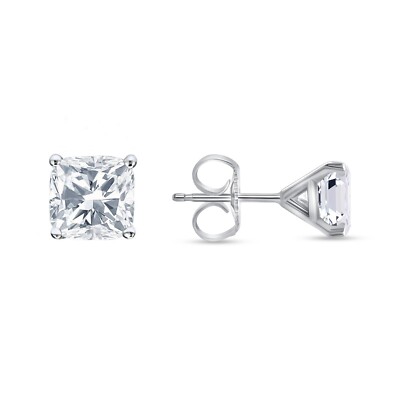 4 kt im Kissenschliff im Labor gezüchtete Diamanten Ohrringe 14 K Weißgold F/VS Martini Push IGI