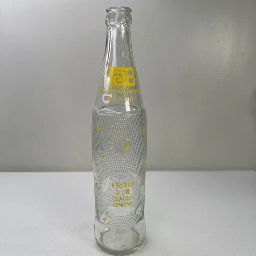 TAB Clear Embossed Glass Bottle Coca-Cola 16oz Starburst Yellow Letters Vintage