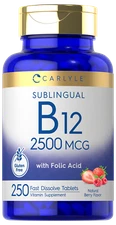 Vitamin B12 Sublingual 2500 mcg | 250 Fast Dissolve Tablets | by Carlyle