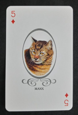 Cat Lovers Playing Card Red Back Manx 5 Diamonds