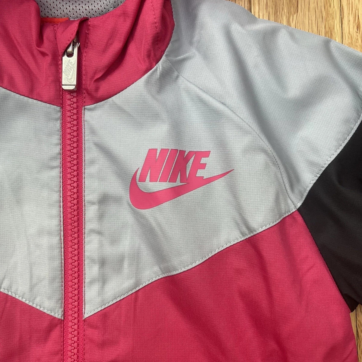 Nike Girls Lightweight Windbreaker Jacket Pink Gray Black Color Block Sz 6  NEW | eBay