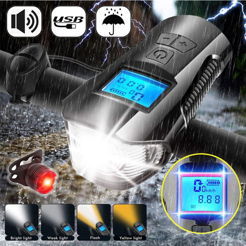 USB Rechargeable Bike Lights Rear Front Hazard Waterproof LED Front