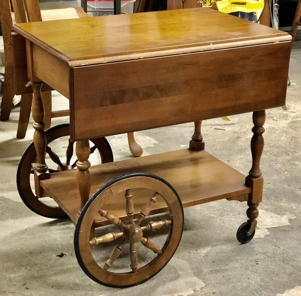 VINTAGE HEYWOOD WAKEFIELD MAPLE TEA CART KITCHEN BAR DROP VINTAGE HEYWOOD WAKEFIELD MAPLE TEA CART KITCHEN BAR DROP