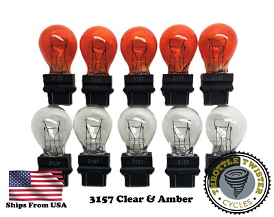 10 Pack 3157 Clear and Amber Tail Signal Brake Light Bulbs - USA Based Seller